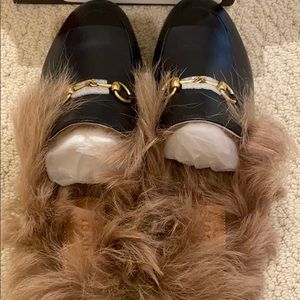 Black Leather Princetown Slippers